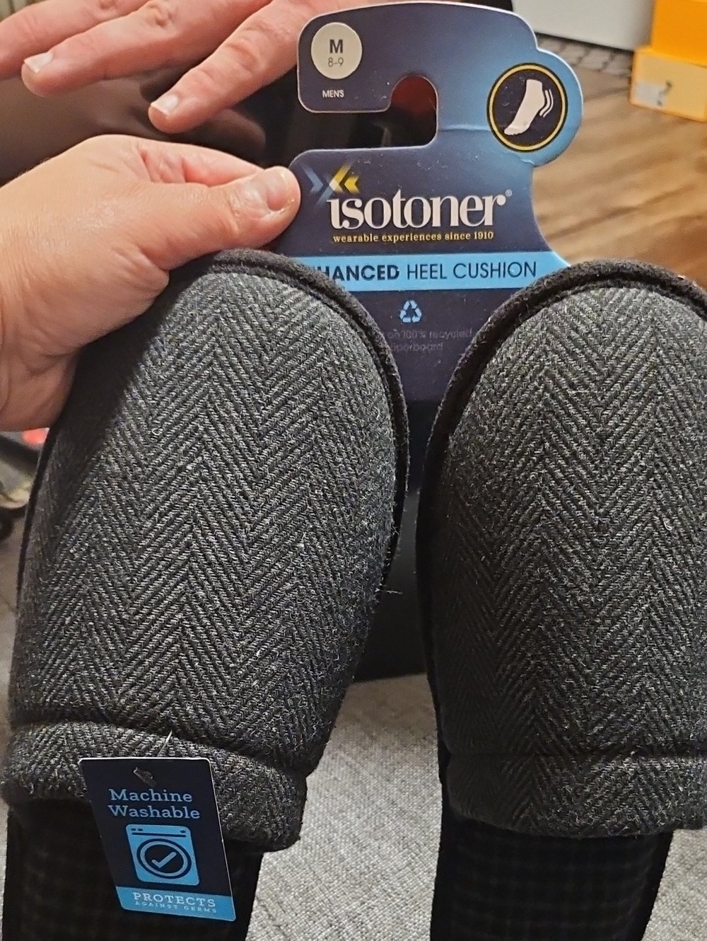 isotoner Men's Charcoal Herringbone Slip-On Slippers